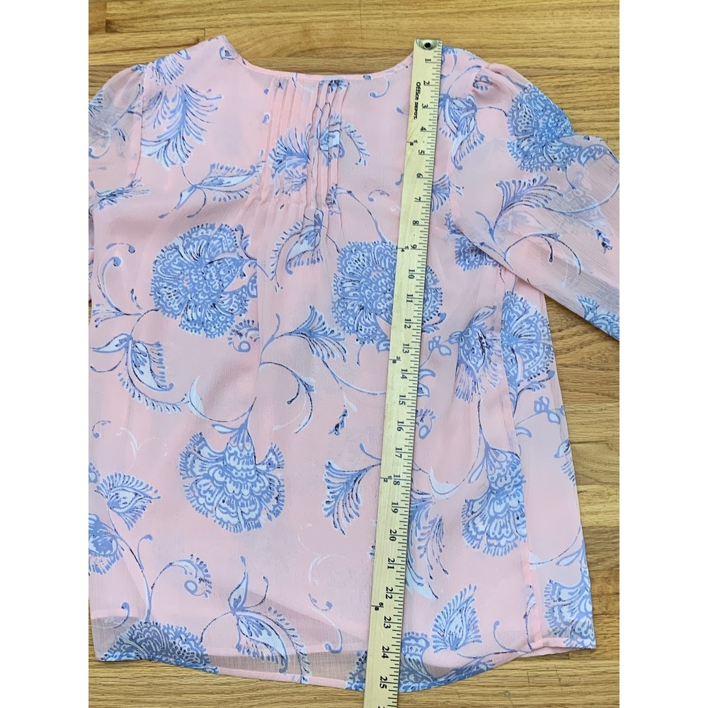 Tommy Hilfiger Peach Blue Floral Paisley Chiffon Pintuck Blouse XS TP/XP - Picture 6 of 9